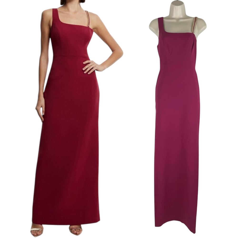 BCBGMaxAzria Gracie One Shoulder Chain Gown Column Dress Beet Size 2